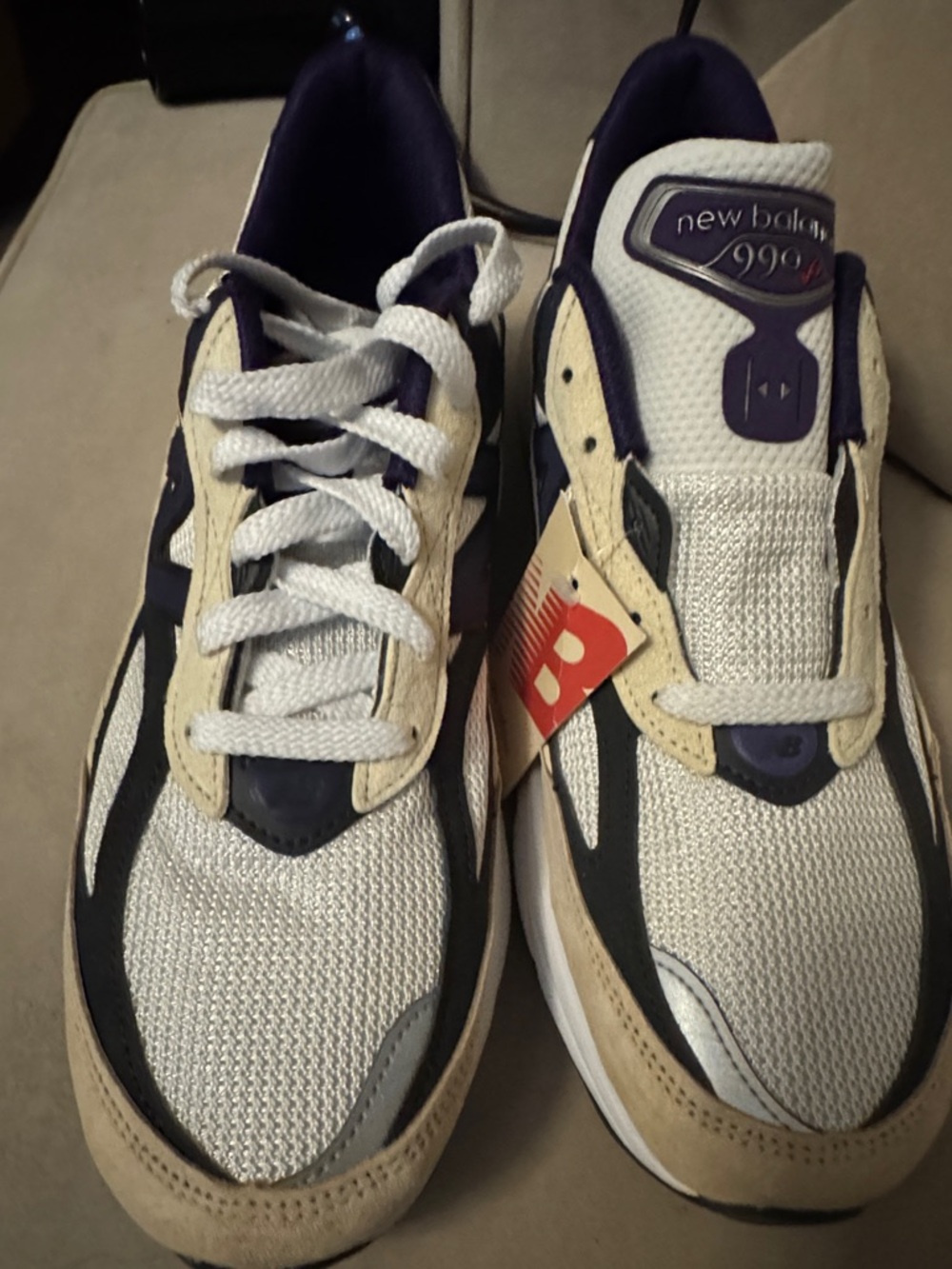 New Balance Cream Purple Black 990v6 Mesh Suede Sneakers